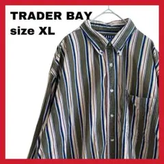 美品✨Yシャツ ボタンダウン メンズ XL ブラウン ストライプ レトロ 個性的