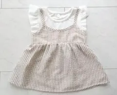 【美品】フリル袖 ベージュと白のストライプTシャツ 110サイズ