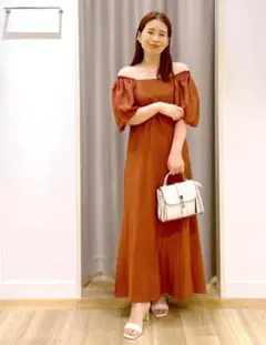 アースミュージックアンドエコロジー　 パフスリーブワンピース オレンジ　フリー