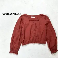 【WOLANGAI】FREEフリルスクエアネック ブラウスノーカラー シャツ