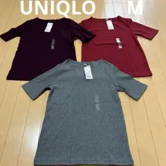 新品未使用ユニクロUNIQLOリブボートネックTレディースM3枚セット