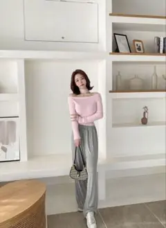 qung リラックスエアリーパンツ グレー