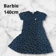 Barbie × GU⭐︎140cm⭐︎半袖ワンピース 黒ブラック　総柄　バービー