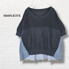 シンプリシテェ☆レイヤード風メッシュカットソー【F】紺