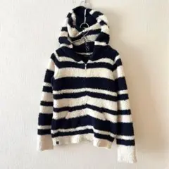 ☆【ベアフットドリームズ】パーカー ボーダー フルジップ ポケット有 もこもこS