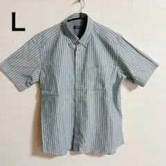 【Ｌ】メンズ ストライプ 半袖シャツ グレー