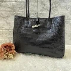 ⭐️極美品⭐️ ロンシャン ロゾ ハンドバッグ クロコ レザー A4可 ブラック
