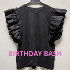 Birthdaybash フリルカットソー 半袖 黒 ノースリーブ M