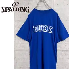 スポルディング タグ付き新品 プリントTシャツ青 DUKEカレッジロゴ