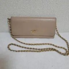 処分値下げ!PRADA ウォレットチェーンバッグ 財布 ベージュ