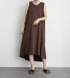 ブラウン ノースリーブ カットソーワンピース