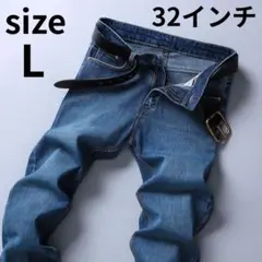 メンズ ストレッチ デニムパンツ ライトブルー 32インチ ジーンズ 細身 軽量
