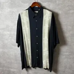 Hollis River キューバシャツ 刺繍レーヨンシャツ XXL 黒×生成り
