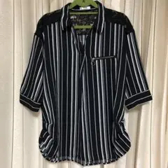新品未使用品！ Lutique ストライプ 半袖シャツ レース付き Ｌサイズ