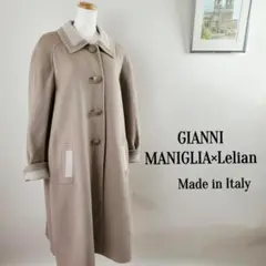 イタリア製マニーリア×レリアンウールカシミヤ襟付ボタンロングコートグレージュ9