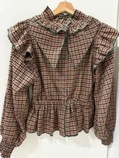 【Dearsisterhoodボウタイフリルストライプ長袖シャツブラウスF】古着 Dearsisterhoodボウタイフリルストライプ長袖シャツブラウスF
