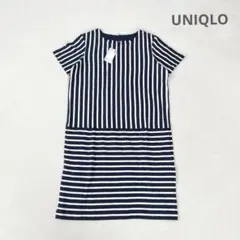 ◇643 新品 ユニクロ【M】ボーダーワンピース コットン 綿 膝丈 半袖