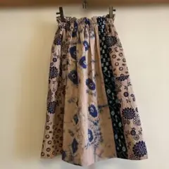 絣地　柿渋染め浴衣地　ギャザースカート　ハンドメイド