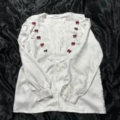 リボン装飾 ホワイトシャツ 長袖　古着　ヴィンテージ　ゴス