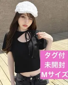 SOLNI ソルニ アシメリボンネックTシャツ(ブラック)