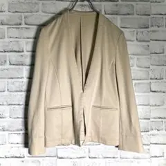 ノーカラージャケット ベージュ ストレッチ レディース 38オフィス 通勤