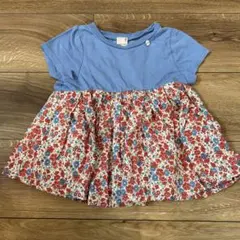 プティマイン　花柄　チュニック　ブルー　100センチ　古着