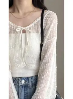 GRL ネップメッシュリボンクロップド丈ボレロ［sm26］