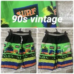 ビンテージ 90s メンズM ショートパンツ　グリーン　ネオンカラー　クレイジー