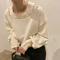 未使用品✨ISOOKアイスー レイヤードデザインワッフルトップス アイボリー