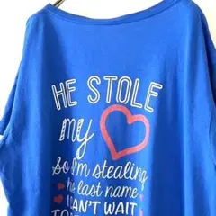 HE STOLE my ハート バックプリント Tシャツ ブルー 青 古着