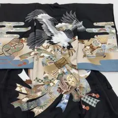 新品「即決価格」正絹産着祝着京友禅豪華刺繍、金加工、特選大鷹と宝こづちと祝熨斗文