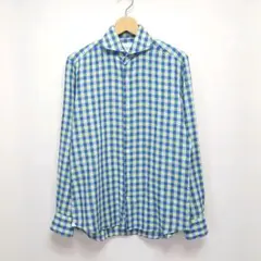 ★イタリア製 Giannetto カッタウェイ コットンリネン チェック シャツ