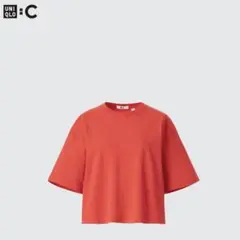 新品 UNIQLO:C コットンオーバーサイズクロップドT 赤 M ユニクロ