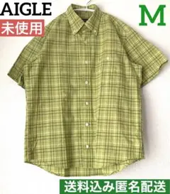 未使用【AIGLE エーグル】半袖 シャツ　ボタンダウン　チェック 緑　グリーン