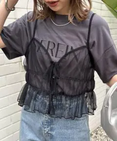 新品☆ディスコート☆チュールレイヤードキャミソール☆ブラック