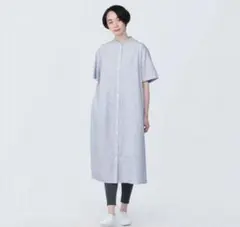 無印良品　婦人　涼感　ブロードスタンドカラー半袖ワンピース