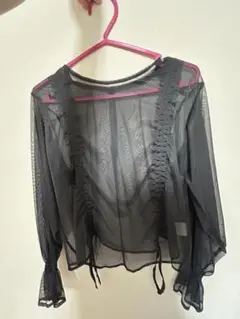 ブラック シースルー フリルシャツ