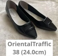 美品　オリエンタルトラフィック スクエアバックルレインパンプス　38 24.0