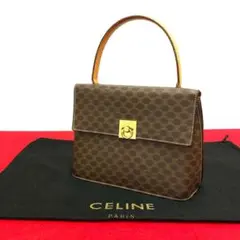 極 美品 セリーヌ マカダム ブラゾン サークルロゴ レザー トートバッグ 茶