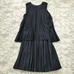 【美品】23区 APPLAUDIR 総プリーツワンピース ノースリーブ 紺 L