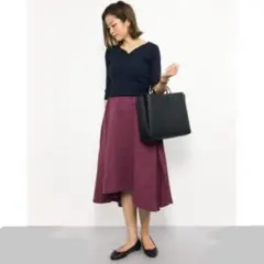 神戸レタス アシンメトリー ミモレ丈 ワインレッド M