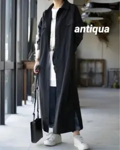 antiqua アンティカ ロングシャツワンピ ブラック