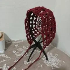 ボンネット　バブーシュカ　レッド　赤　ビーニー　大人用　ハンドメイド　コットン