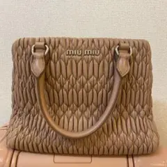 【美品】MiuMiu ナッパレザー バッグ ピンクベージュ