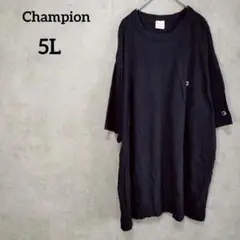 Champion 超ビッグTシャツ 5L 黒ブラック ワッペン&ロゴ刺繍