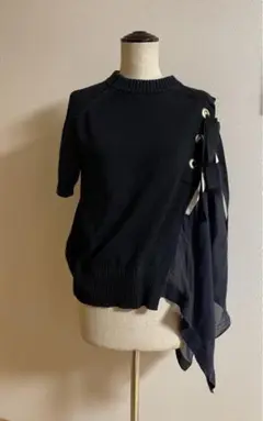 sacai 19-04408 リボンニット ネイビー