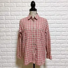 JANERIVER アシックス チェックシャツ L 赤系 ヴィンテージ 長袖