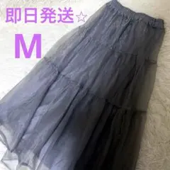 しまむら 三原羽衣コラボ チュールティアードスカート グレー M