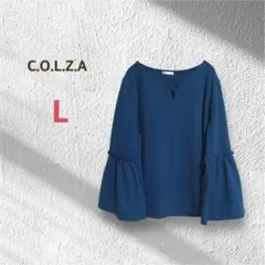 コルザ カットソー トップス L ブルー フレアスリーブ 可愛い オフィス
