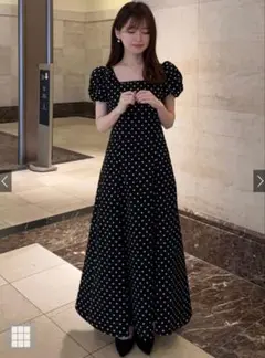 【新品未使用】GRL ドット柄バルーンスリーブフレアワンピース Lサイズ